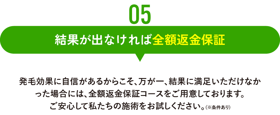 結果がでなければ全額返金保証