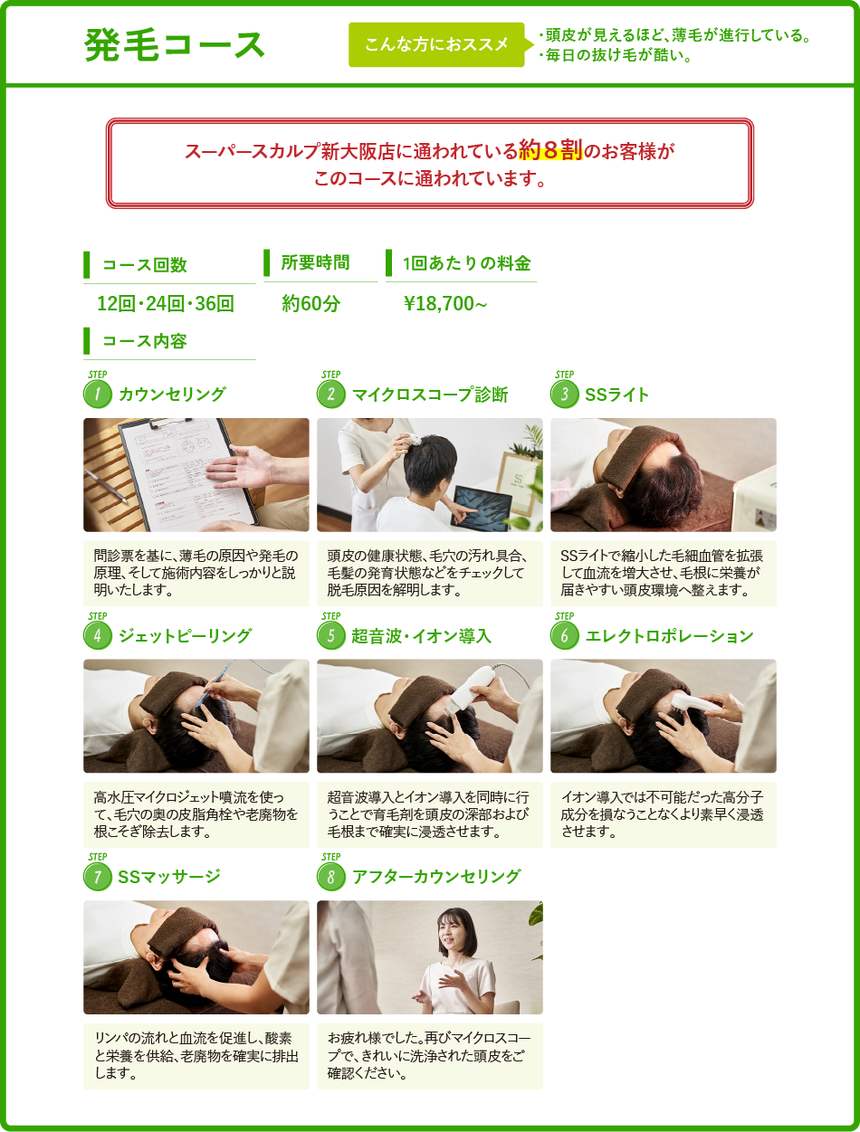 頭皮が見えるほど、薄毛が進行している方向け発毛コース
